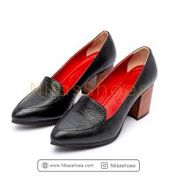 کفش مجلسی زنانه چرم طبیعی پاشنه چوبی (A-805) - Image 2
